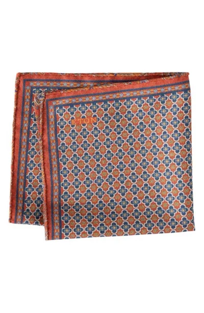 Eton Orange Quatrefoil & Paisley Reversible Wool Pocket Square In Multi