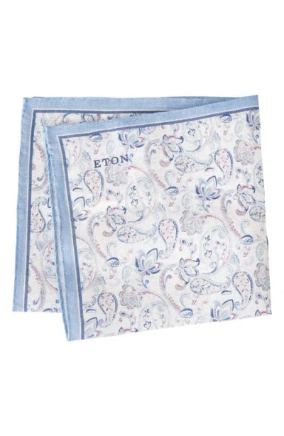 Eton Paisley Linen Pocket Square In Blue