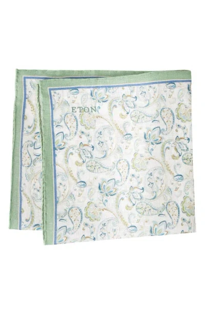 Eton Paisley Linen Pocket Square In Green