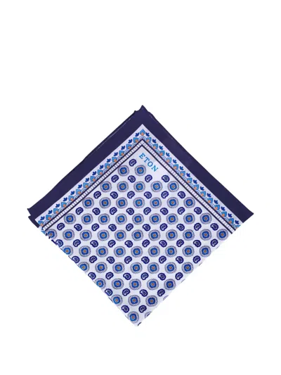 Eton Paisley Linen Pocket Square In Blue