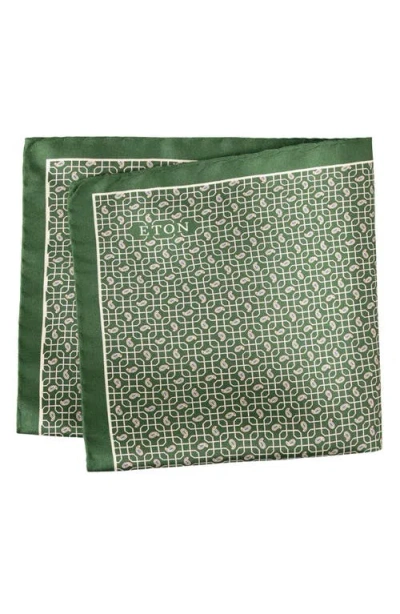 Eton Paisley Petal Grid Silk Pocket Square In Green