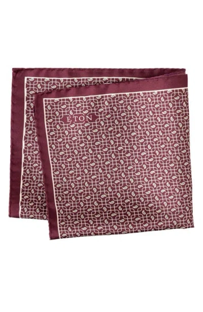 Eton Paisley Petal Grid Silk Pocket Square In Burgundy
