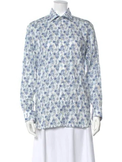 Pre-owned Eton Paisley Print Long Sleeve Button-up Top In Blue