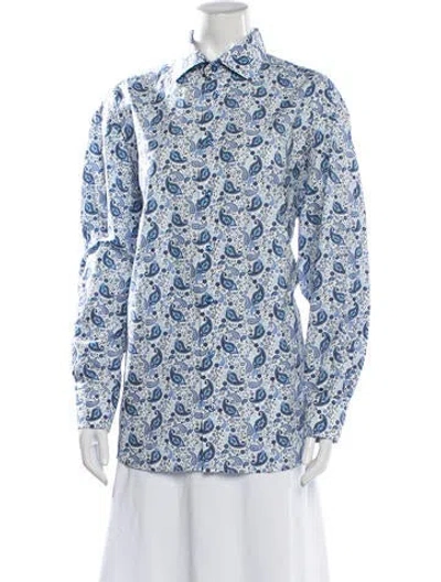 Pre-owned Eton Paisley Print Long Sleeve Button-up Top In Blue