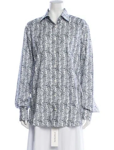 Pre-owned Eton Paisley Print Long Sleeve Button-up Top In White