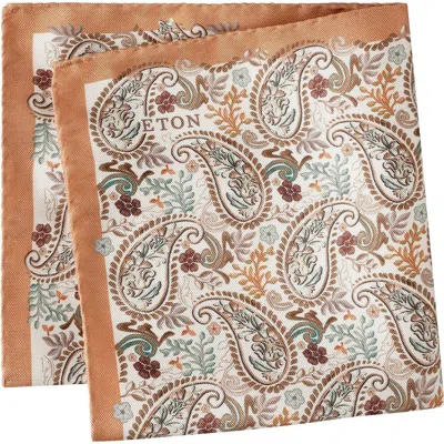 Eton Paisley Silk Pocket Square In Brown