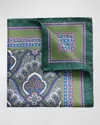 Eton Paisley Silk Pocket Square In Green