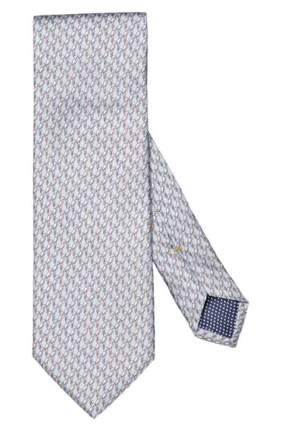 Eton Parrot Print Silk Tie In Light Blue