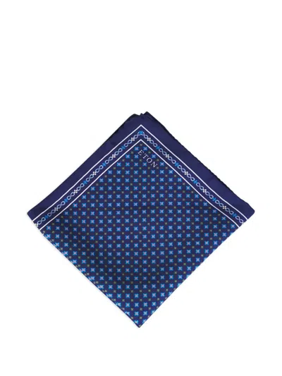 Eton Patterned Border Pocket Square In Blue