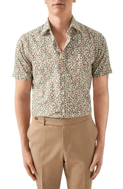 Eton Pineapple Print Cotton Blend Short Sleeve Button-up Shirt In Medium Orange