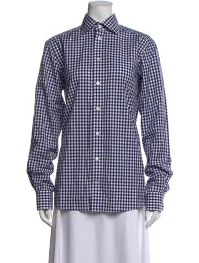 Pre-owned Eton Plaid Print Long Sleeve Button-up Top In Blue/white