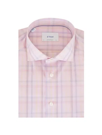 Eton Poplin Checked Shirt In Pink