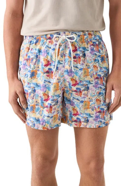 Eton Postcard Print Swim Trunks In Multi