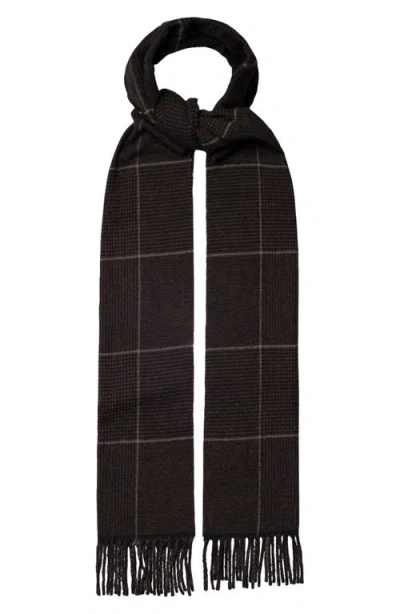 Eton Prince Of Wales Check Cashmere Twill Fringe Scarf In Black