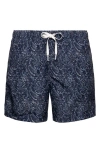 Eton Printed Drawstring 5 Swim Trunks In Blue
