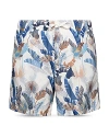 Eton Leaf Print Swim Trunks In Blue