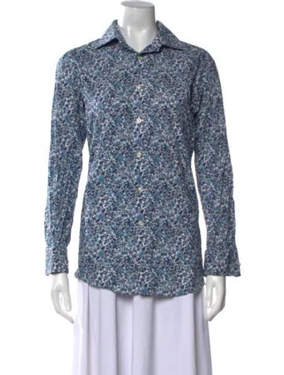 Pre-owned Eton Printed Long Sleeve Button-up Top In Blue