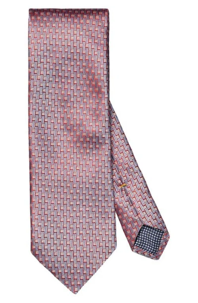 Eton Red Geometric Pattern Silk Jacquard Tie In Medium Red