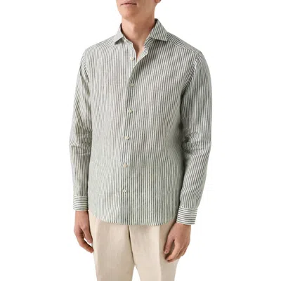 Eton Regular Fit Bengal Stripe Linen Dress Shirt In Green