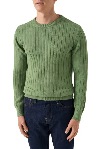Eton Rib Knit Cotton Crewneck Sweater In Green