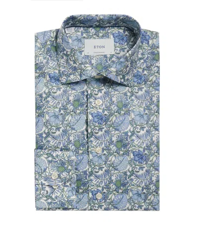 Eton Signature Twill Floral Shirt In Blue
