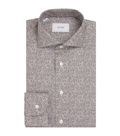 Eton Signature Twill Floral Slim Shirt In Gold
