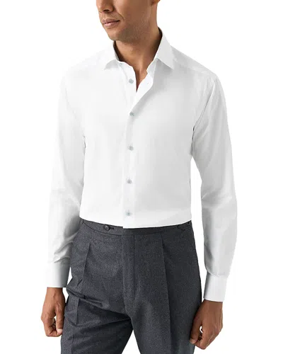 Eton Signature Twill Solid Slim Fit Dress Shirt With Floral Detail In White
