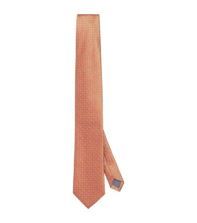 Eton Silk Geometric Tie In Orange
