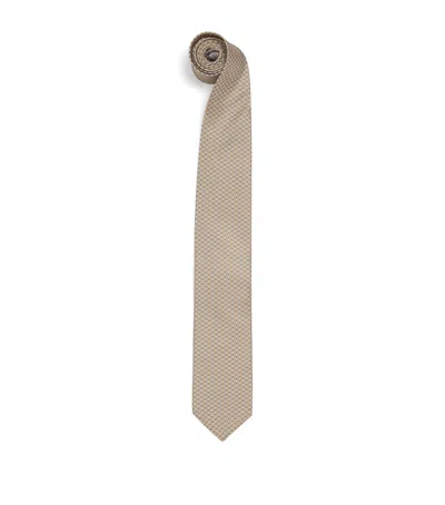 Eton Silk Geometric Tie In Brown