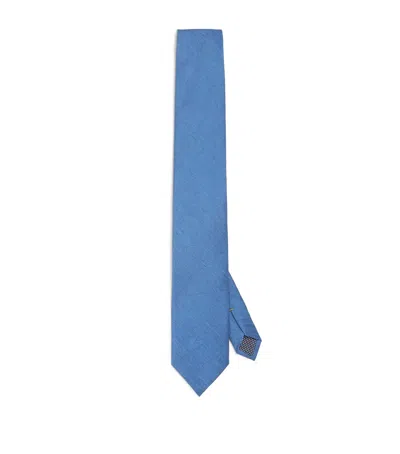 Eton Silk-linen-cotton Tie In Blue
