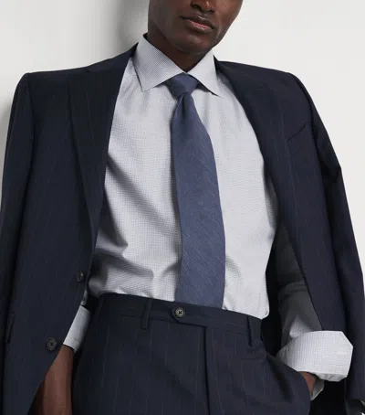 Eton Silk-linen-cotton Tie In Blue
