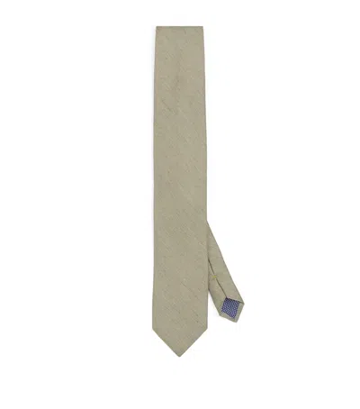 Eton Silk-linen-cotton Tie In Green