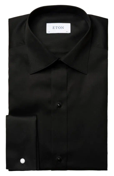 Eton Slim Fit Black Cotton Twill Dress Shirt