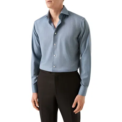 Eton Slim Fit Blue Mélange Wool Dress Shirt