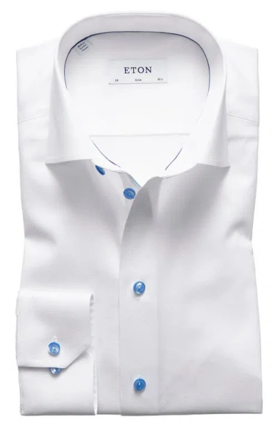 Eton Slim Fit Cotton Twill Dress Shirt With Grey Details In White/blue