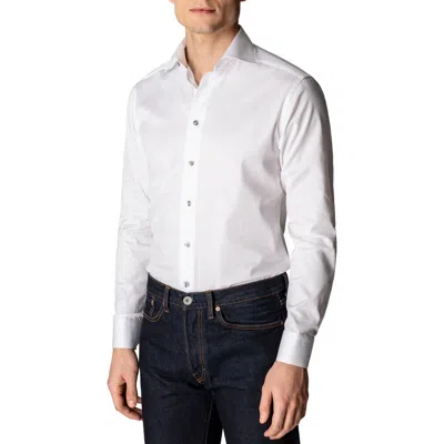 Eton Slim Fit Cotton Twill Dress Shirt With Grey Details In White/grey