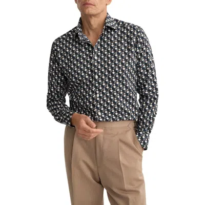 Eton Slim Fit Diamond Geometric Print Dress Shirt In Blue