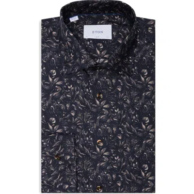 Eton Slim Fit Floral Cotton Twill Shirt In Blue