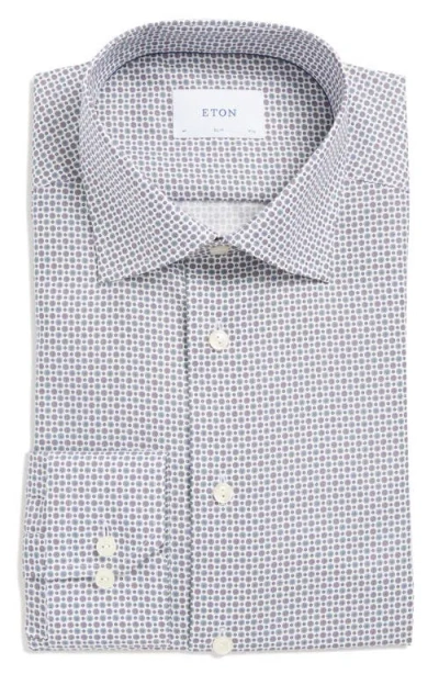Eton Slim Fit Floral Medallion Print Crease Resistant Cotton Dress Shirt In Gray