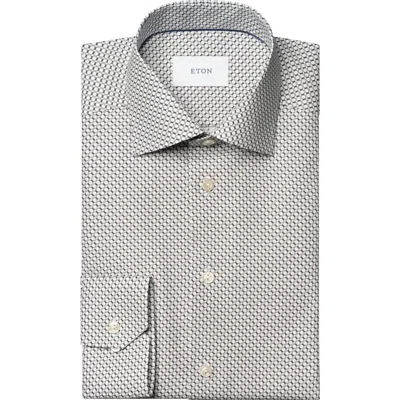 Eton Slim Fit Geometric Print Organic Cotton Twill Dress Shirt In Gray