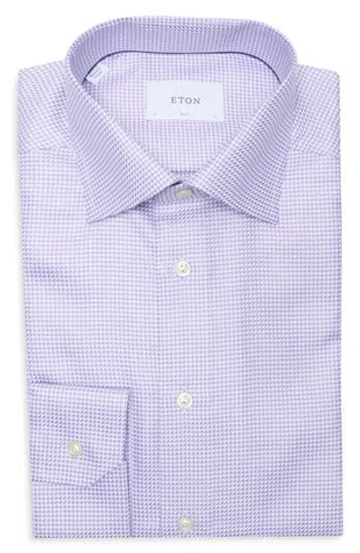 Eton Slim Fit Houndstooth Cotton Twill Dress Shirt In Purple