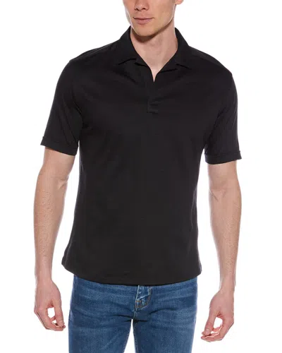 Eton Slim Fit Linen-blend Polo Shirt In Black