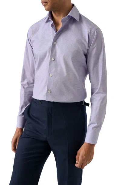 Eton Slim Fit Microcheck Crease Resistant Cotton Dress Shirt In Purple