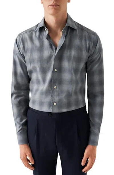 Eton Slim Fit Shadow Check Cotton Flannel Dress Shirt In Medium Blue