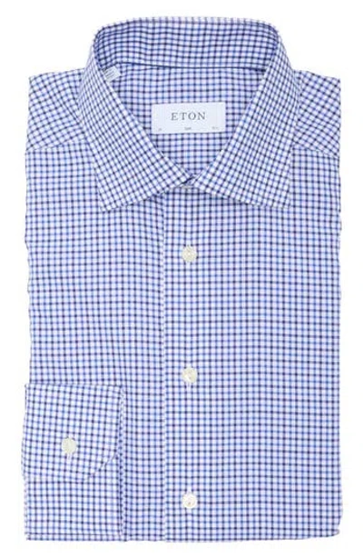 Eton Slim Fit Tatersol Check Dress Shirt In Blue