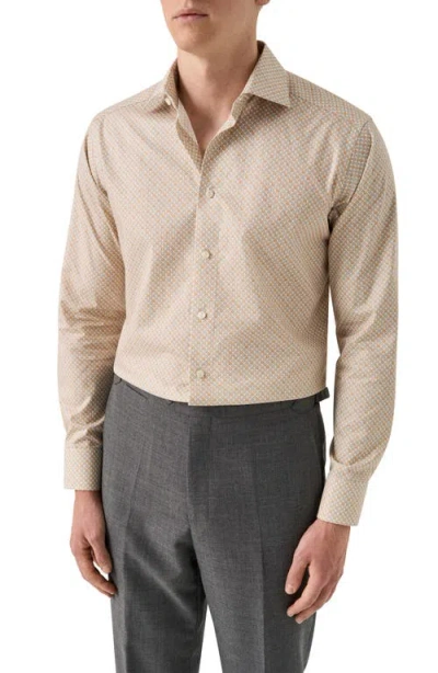 Eton Slim Fit Tropical Cocktail Print Cotton Twill Dress Shirt In Brown
