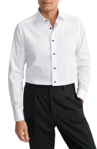 Eton Slim Fit White Cotton Twill Dress Shirt In Multi