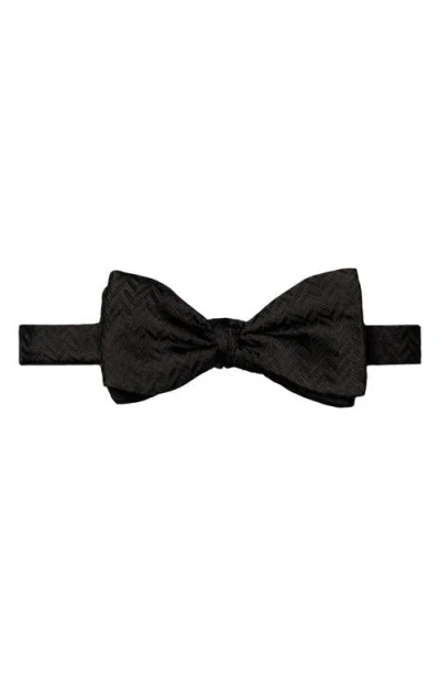 Eton Solid Black Silk Herringbone Bow Tie