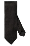 Eton Solid Black Silk Herringbone Tie In Black