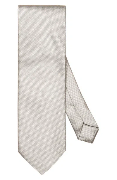 Eton Solid Herringbone Silk Tie In Silver